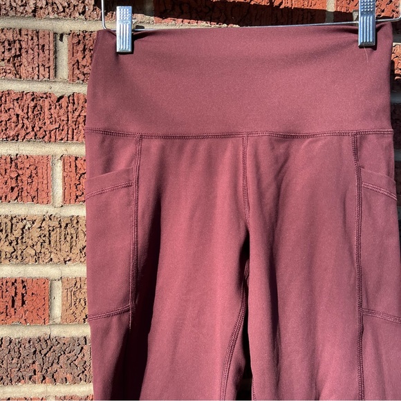 90 Degree by Reflex Burgundy Pocket High Waisted Capri Leggings - Picture 2 of 3